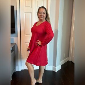 Accent Red V-Neck Long Sleeve Swing Dress | Size L | NWT